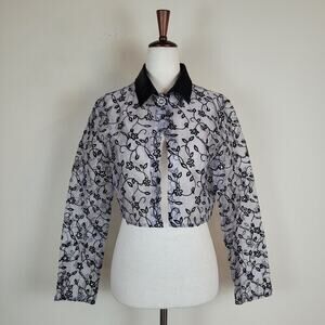 VTG Amy Byer Top Medium Sheer Floral Flowers Fairy Embroidered Crop Pixie Y2K